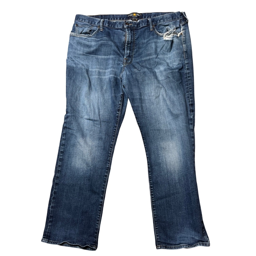 Lucky Brand 181 Relaxed Straight Distressed Jeans 42x30 Grunge Ripped Denim Fray